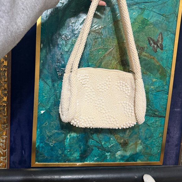 JOHN WIND VINTAGE 1950S 1960S BEADED WHITE HAND BAG - Picture 3 of 6
